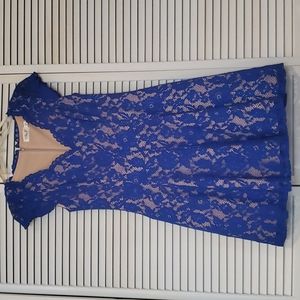 Eliza J Fit and Flare, cap sleeve, scalloped dress